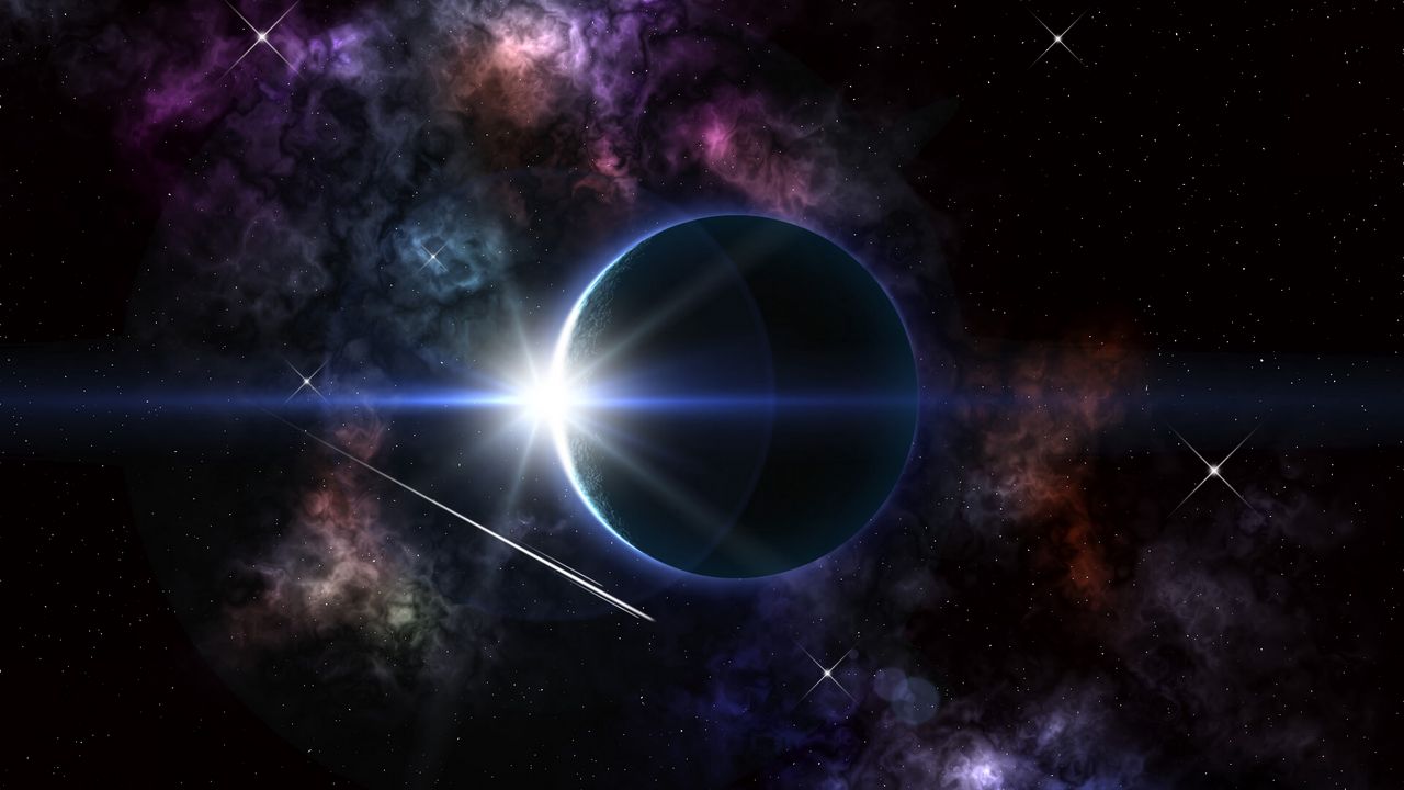 Wallpaper eclipse, planets, stars, glow, space