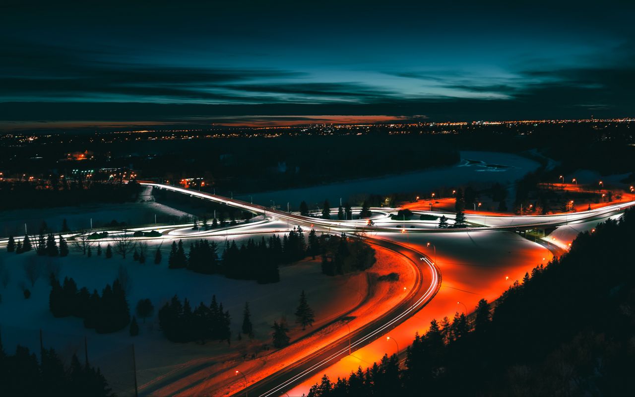 1280x800 Wallpaper edmonton, canada, night city, top view