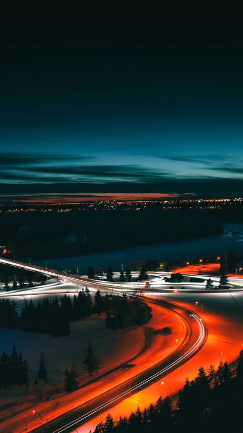 480x854 Wallpaper edmonton, canada, night city, top view