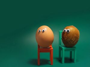 Preview wallpaper egg, kiwi fruit, eyes, chairs, funny, situation