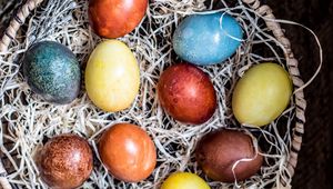 Preview wallpaper eggs, basket, easter, colored, colorful, holiday