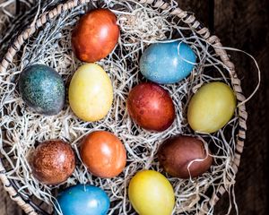 Preview wallpaper eggs, basket, easter, colored, colorful, holiday