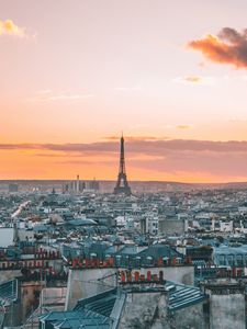 Preview wallpaper eiffel tower, city, sunset, top view, paris, france