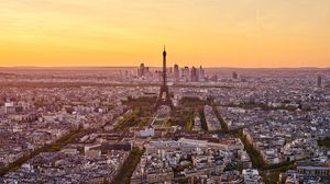 Preview wallpaper eiffel tower, city, sunset, streets, architecture, paris, france