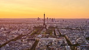 Preview wallpaper eiffel tower, city, sunset, streets, architecture, paris, france