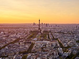 Preview wallpaper eiffel tower, city, sunset, streets, architecture, paris, france