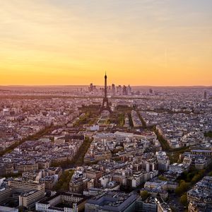 Preview wallpaper eiffel tower, city, sunset, streets, architecture, paris, france