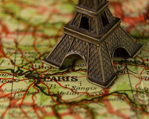 Preview wallpaper eiffel tower, france, map, miniature