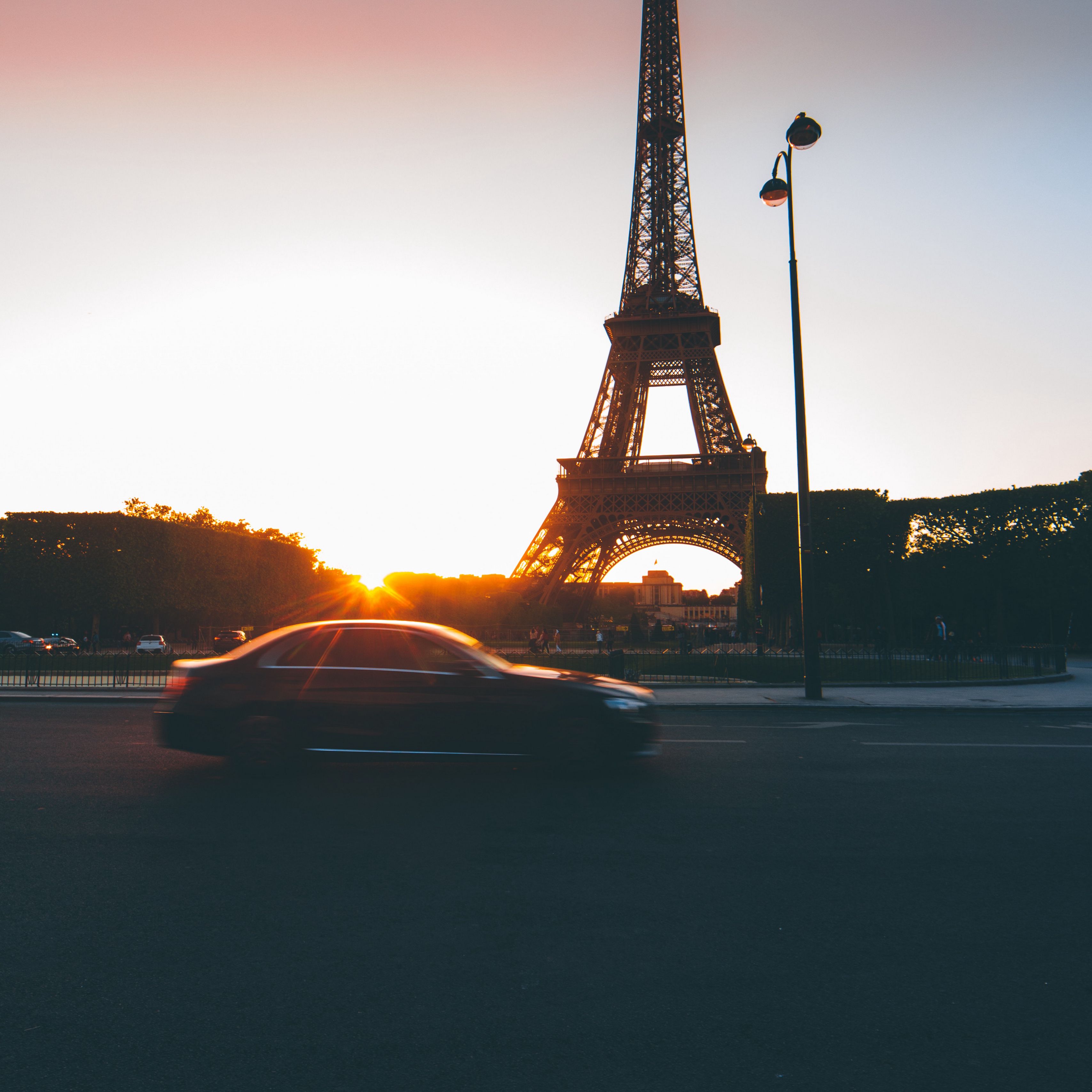 Download Wallpaper 3415x3415 Eiffel Tower Paris France Car Traffic