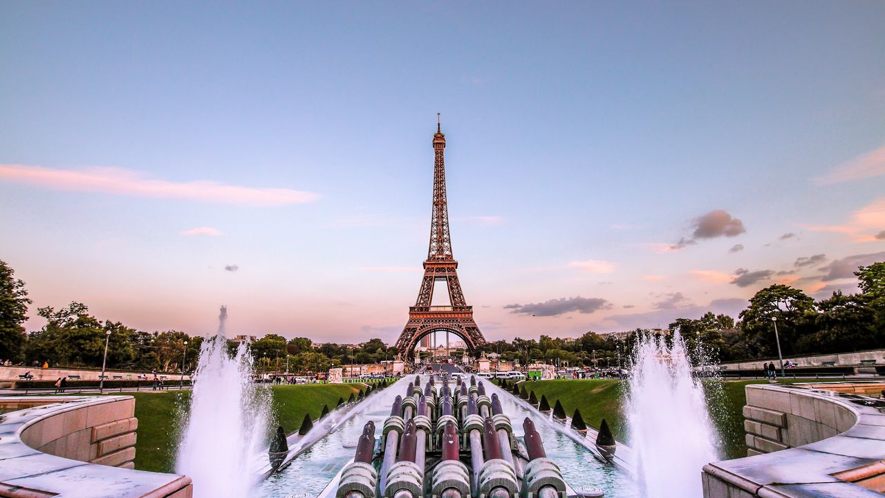 Wallpaper eiffel tower, paris, gold evening, france, fountain