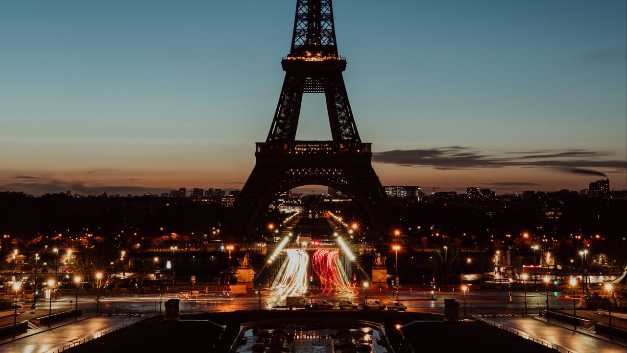 Wallpaper eiffel tower, paris, night, city lights