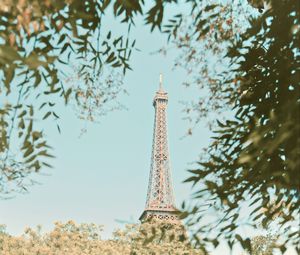 Preview wallpaper eiffel tower, tower, branches, trees, building, paris