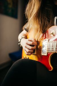 Preview wallpaper electric guitar, guitar, fretboard, hand, girl
