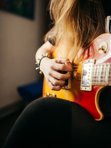 Preview wallpaper electric guitar, guitar, fretboard, hand, girl