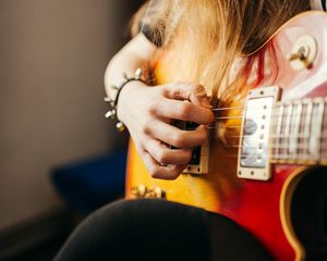 Preview wallpaper electric guitar, guitar, fretboard, hand, girl