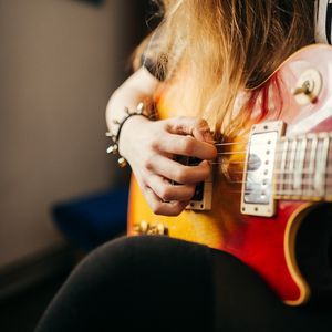 Preview wallpaper electric guitar, guitar, fretboard, hand, girl