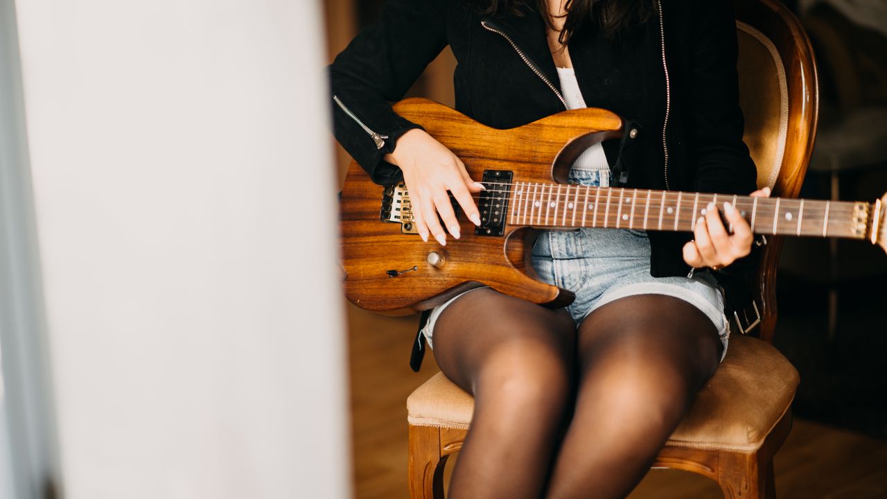 Wallpaper electric guitar, guitar, girl, guitarist, music