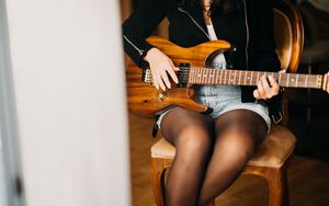 Preview wallpaper electric guitar, guitar, girl, guitarist, music