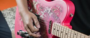 Preview wallpaper electric guitar, guitar, guitarist, music, pink