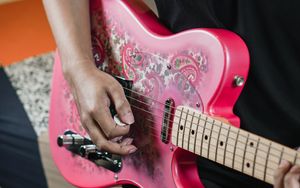Preview wallpaper electric guitar, guitar, guitarist, music, pink