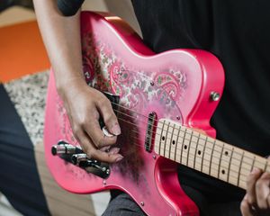 Preview wallpaper electric guitar, guitar, guitarist, music, pink