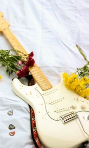 Preview wallpaper electric guitar, guitar, music, flowers, white