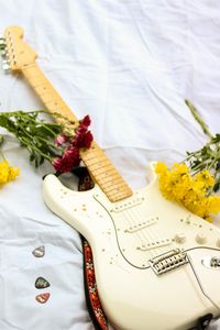 Preview wallpaper electric guitar, guitar, music, flowers, white