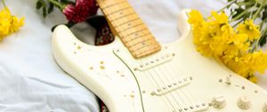 Preview wallpaper electric guitar, guitar, music, flowers, white