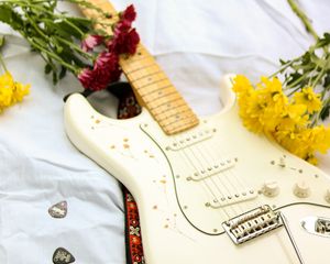 Preview wallpaper electric guitar, guitar, music, flowers, white