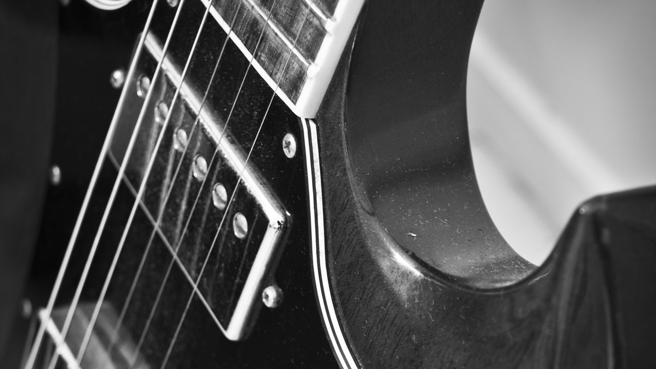 Wallpaper electric guitar, guitar, music, black and white hd, picture ...