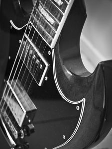 Preview wallpaper electric guitar, guitar, music, black and white