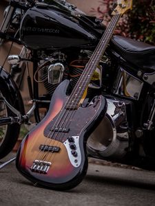 Preview wallpaper electric guitar, guitar, music, strings, motorcycle