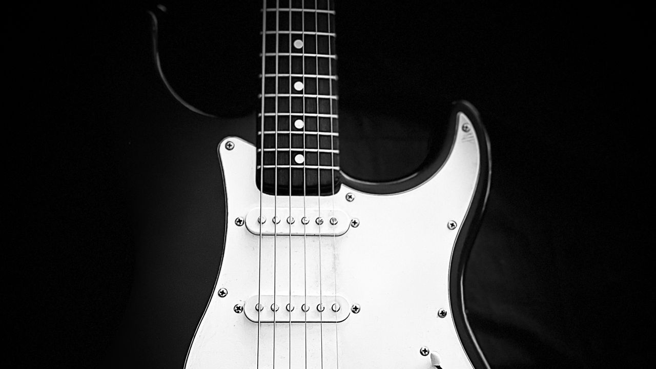 Wallpaper electric guitar, guitar, music, strings, black and white