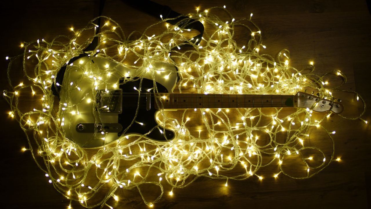 Wallpaper electric guitar, guitar, music, garland, glow