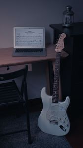 Preview wallpaper electric guitar, guitar, musical instrument, laptop, music