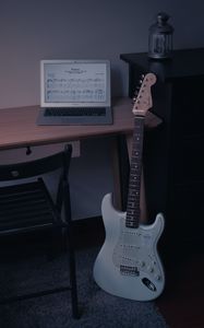 Preview wallpaper electric guitar, guitar, musical instrument, laptop, music