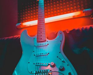 Preview wallpaper electric guitar, guitar, musical instrument, neon, light