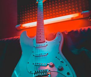 Preview wallpaper electric guitar, guitar, musical instrument, neon, light