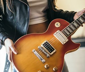 Preview wallpaper electric guitar, guitar, musical instrument, girl, music