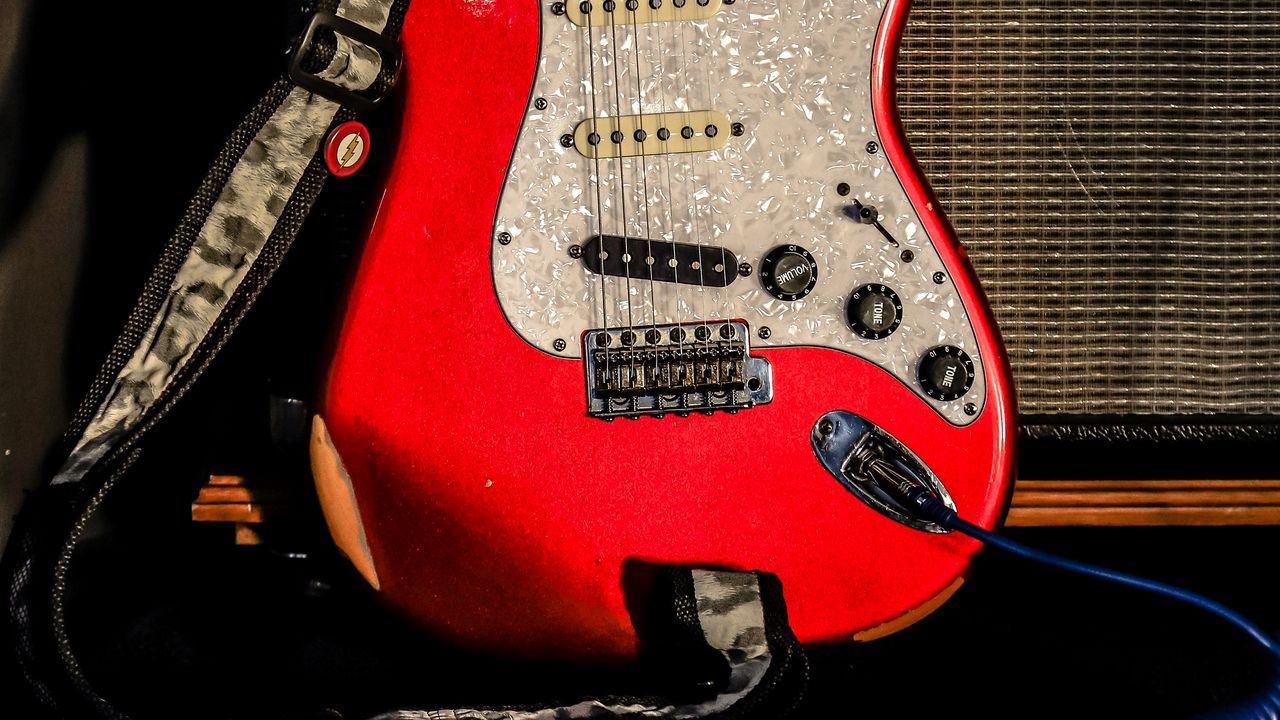 Wallpaper electric guitar, guitar, red, music, rock