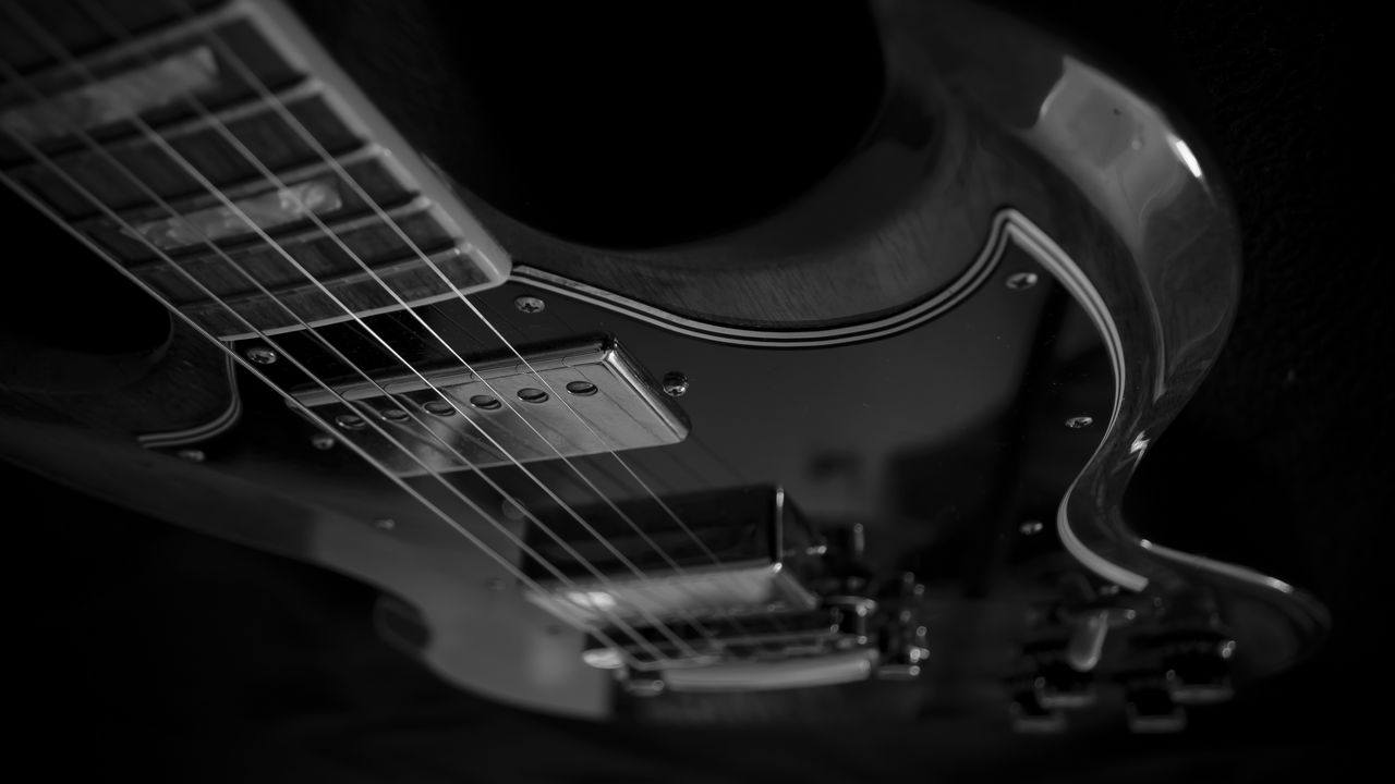 Wallpaper electric guitar, guitar, strings, music, black and white