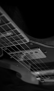 Preview wallpaper electric guitar, guitar, strings, music, black and white