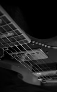 Preview wallpaper electric guitar, guitar, strings, music, black and white