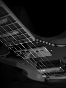 Preview wallpaper electric guitar, guitar, strings, music, black and white