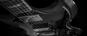 Preview wallpaper electric guitar, guitar, strings, music, black and white