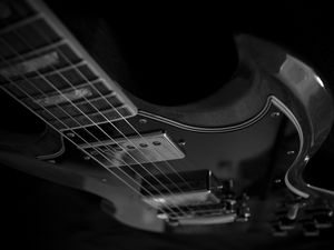 Preview wallpaper electric guitar, guitar, strings, music, black and white