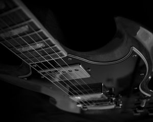 Preview wallpaper electric guitar, guitar, strings, music, black and white