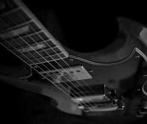 Preview wallpaper electric guitar, guitar, strings, music, black and white