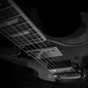 Preview wallpaper electric guitar, guitar, strings, music, black and white