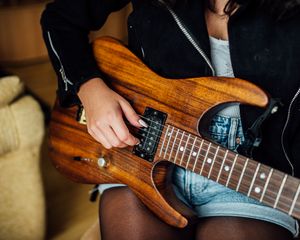 Preview wallpaper electric guitar, guitar, strings, hand, music